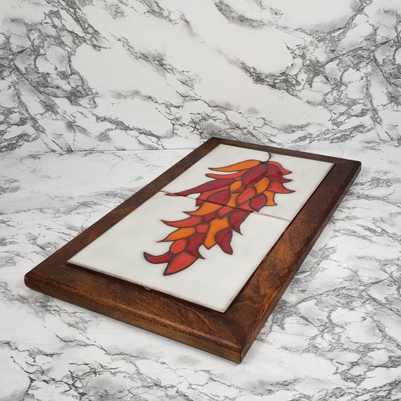Italian Tile Wood Red Peppers Trivet Wall Decor Vintage - Picture 12 of 13